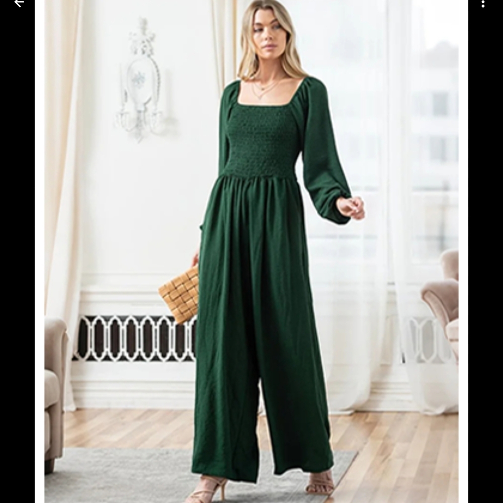 DOKOTOO Chic Forest Green Jumpsuit with Square Neckline - Picture 1 of 10